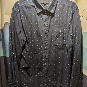 Navy Skull Pattern Long Sleeve Button Down